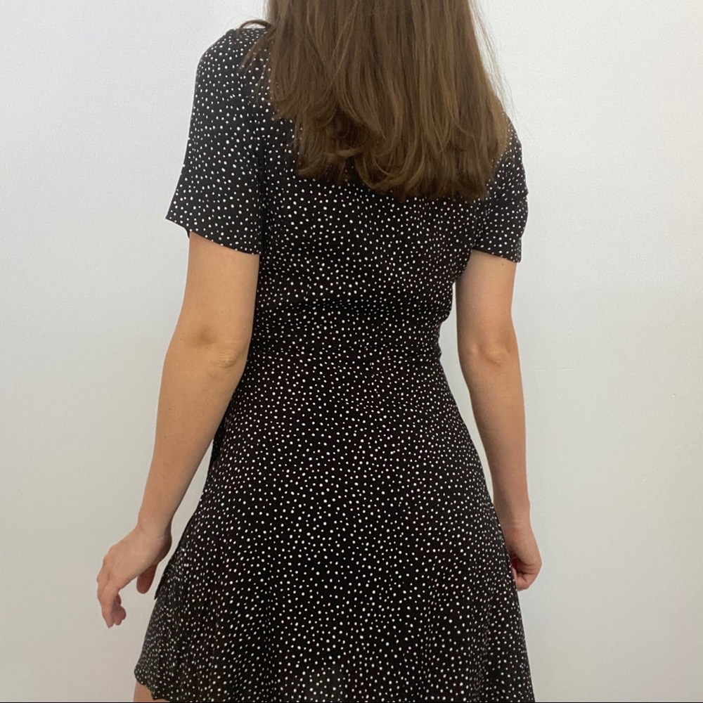 Black and White Wrap Mini Dress - Picture 3 of 6